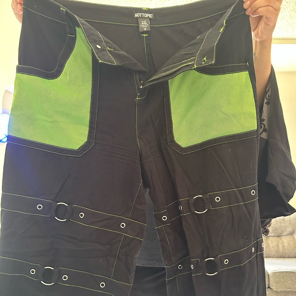 Hot Topic Black Pants with Green Stitching